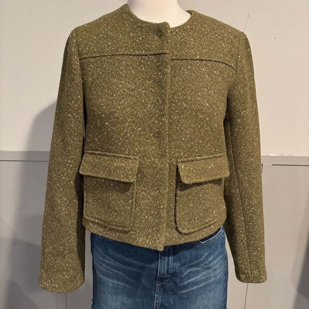 A New Day Green Gold Metallic Speckled Tweed Blazer Jacket